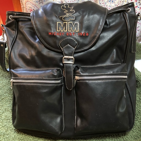 disney black leather backpack Fast Forward Mickey Mouse 10" Unisex Casual Faux Adjustable Strap Zipper for Boys, Girls, Women, Men Officially Licensed Disney Product Dimensions Disney X Coach Spooky Eyes